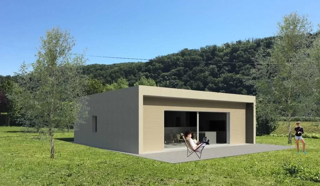 Casa in legno con tetto piano